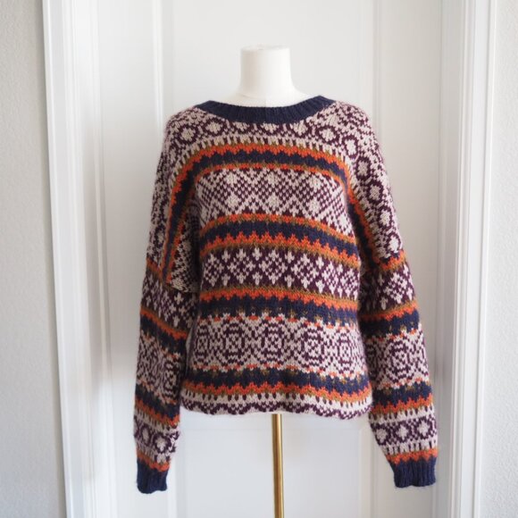 Peruvian Connection Lucerne Pullover Purple and Orange Alpaca Wool Sweater sz XL - Picture 3 of 10